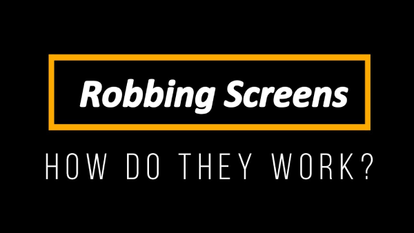 Text graphic reading Robbing Screens How Do They Work? on a black background with a yellow border around the first line.